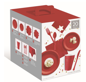 Red tableware kit for 20 guests